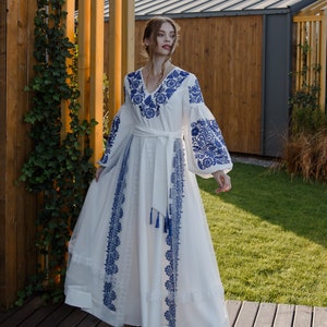 Ukraine vyshyvanka wedding dress "Firebloss" with upper embroidered skirt Ukrainian embroidered sleeves  dress, bride dress