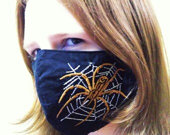 Gestickte Spinnen-Gesichtsmaske: Waschbare wiederverwendbare Baumwollmaske