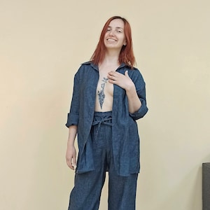 Loose linen shirt women, Oversize linen blouse, Boxy linen blouse, Oversize tunic, Plus size linen top,  Gift for Her