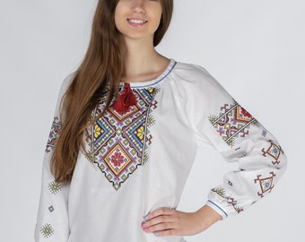 Ukrainian cotton embroidered shirt "Polonyna" | Traditional multycolour embroidery Ukranian ethnic pattern | Women vyshyvanka | Gift for her