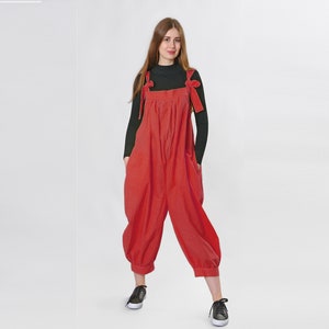 Linen Jumpsuit Women: Loose Fit Harem Romper with Pockets