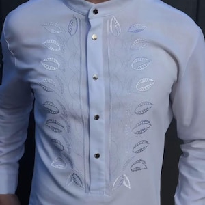 Men traditional Ukrainian vyshyvanka shirt linen white, ethnic pattern, black on black embroidery, white on white embroidery, Malyar top