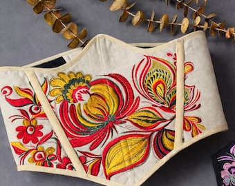 Underbust corset embroidered Ukraine, Vyshyvanka underbust corset, Renaissance corset top , Corset belt, wedding corset, Gift for her