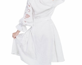 Linen Cutwork Embroidered Maxi Dress: Handmade White Boho Wedding Dress -  Etsy New Zealand