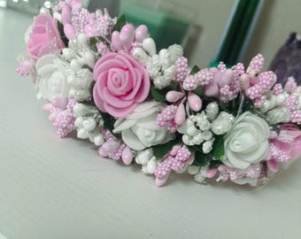 Ukraiński diadem ze sztucznymi kwiatami, tiara kwiatowa, kwiaty do włosów, opaska ślubna do włosów, boho kwiatowa korona ślubna, prezent dla niej