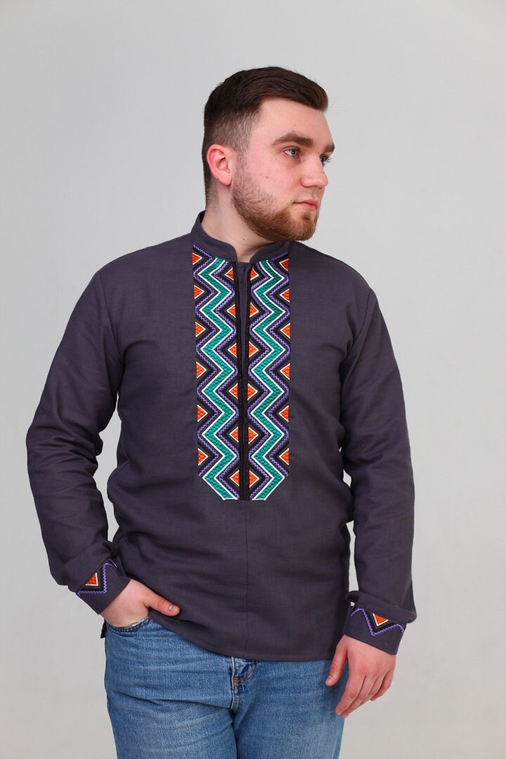 Men's Traditional Ukrainian Linen Vyshyvanka Shirt Black | Etsy