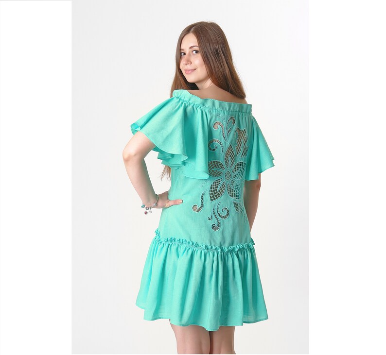 Linen Cutwork Embroidered Mini Dress wonderflower Etsy