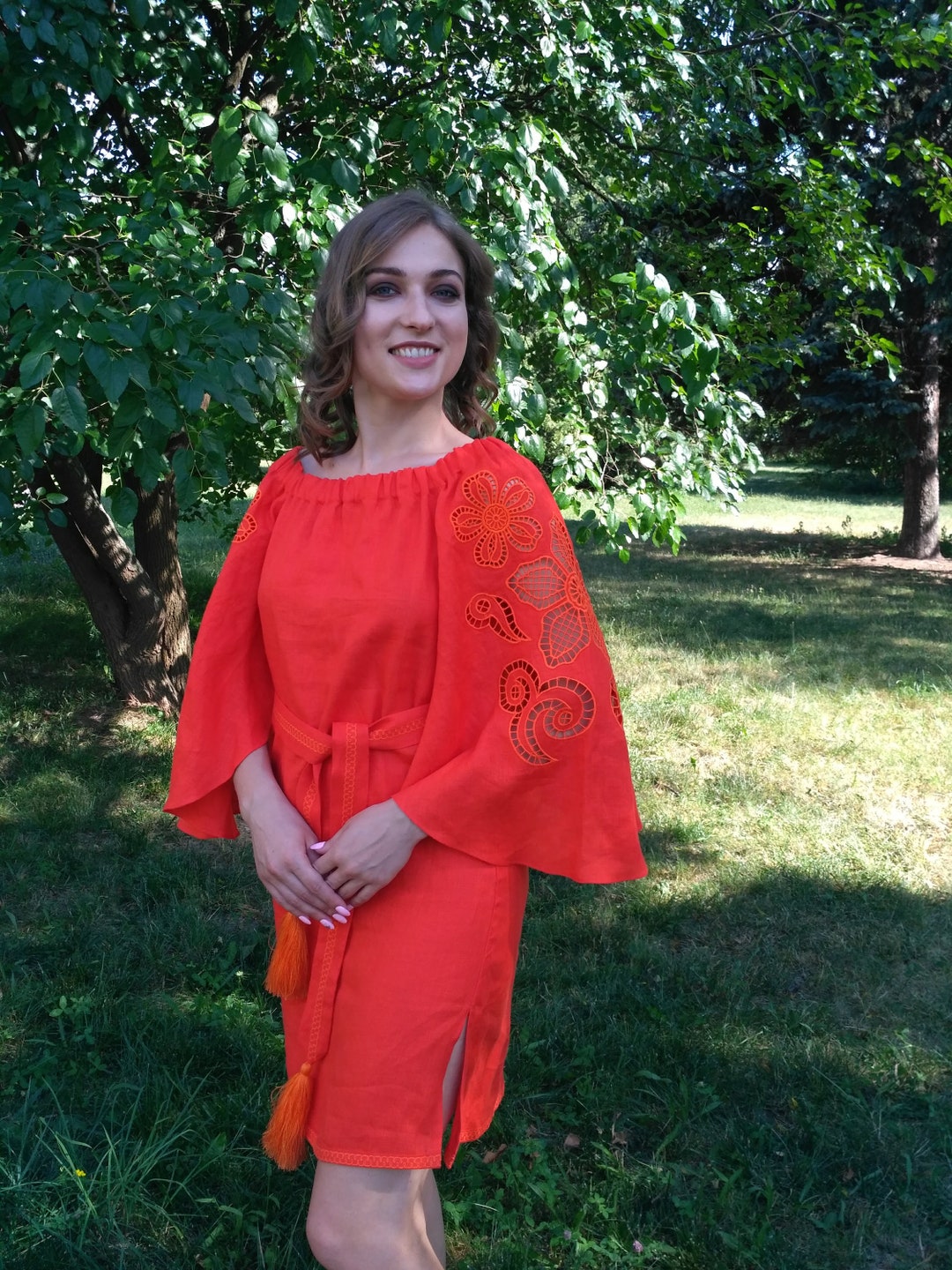 Hand Cutwork Embroidered Mini Dress wings Orange - Etsy