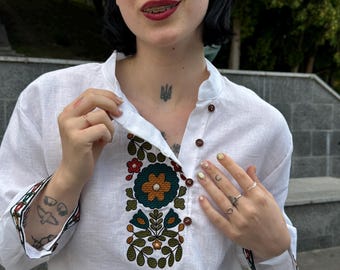 Cotton embroidered blouse, Ukrainian traditional vyshyvanka, Ukranian ethnic pattern, gift for her, vyshyvanka blouse kyiv