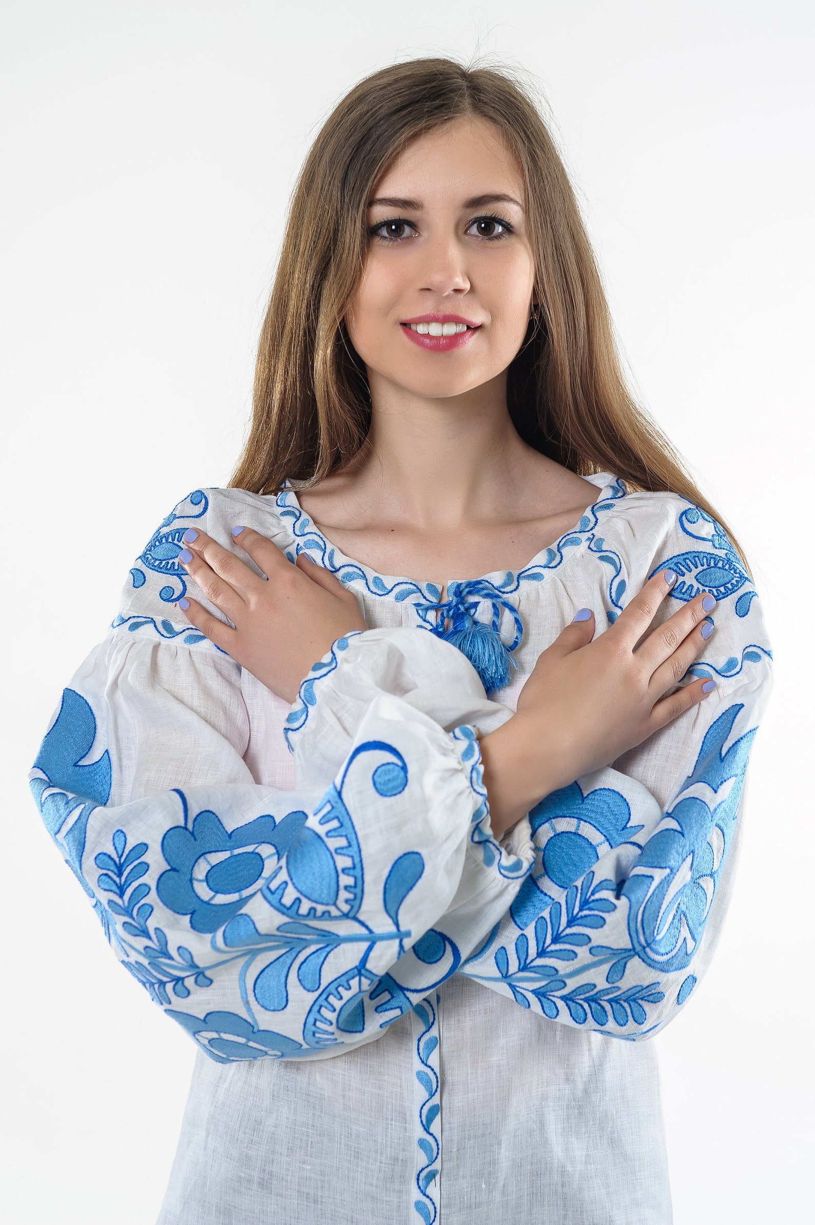 White Linen Embroidered Blouse boho Chick Kaftan Etsy