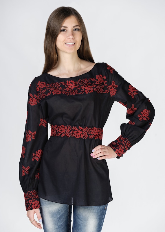 black blouse with roses