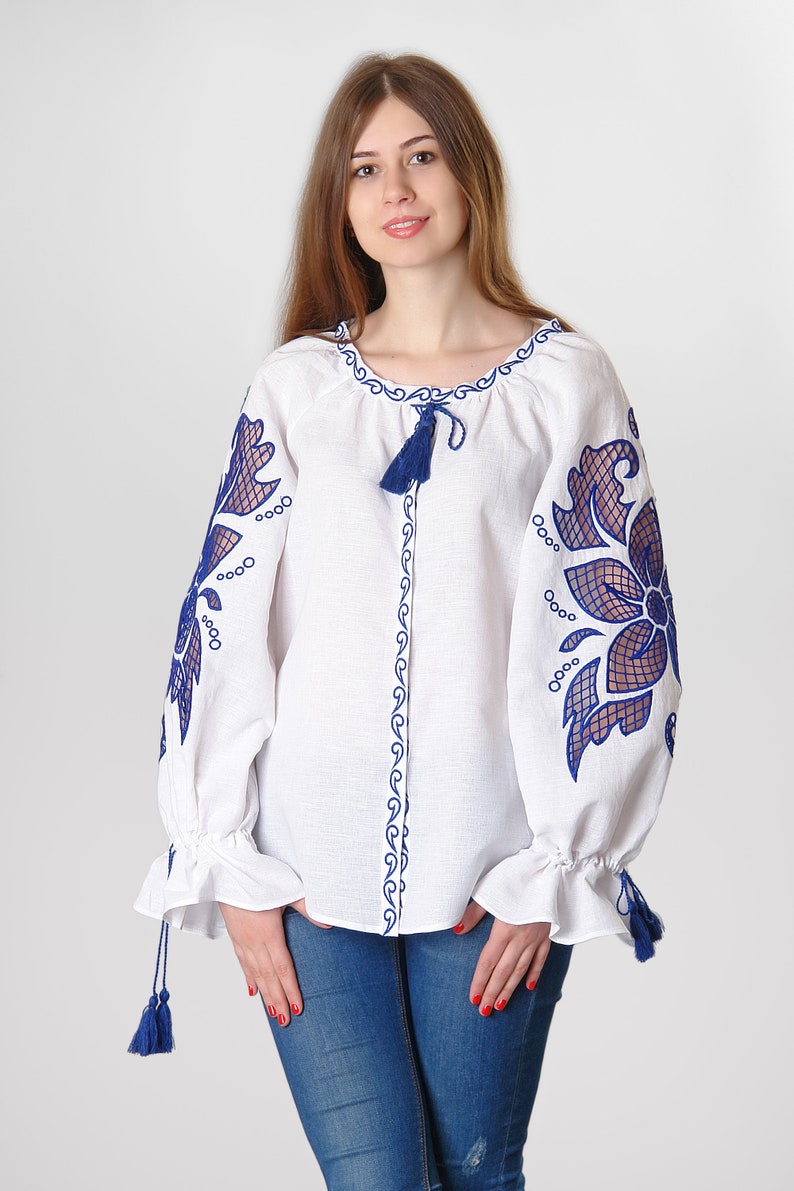 Hand Cutwork Embroidered Linen Blouse wonderflower Etsy