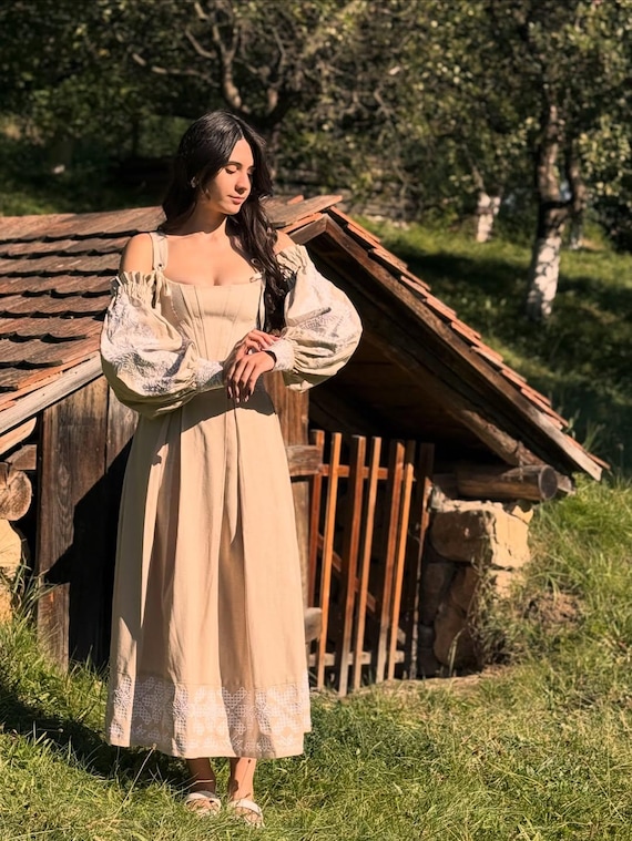 corset top long sleeve dress Corset Dress Set: Corset Top With Wide Embroidered Sleeves and Matching  Skirt | Renaissance Corset Top and Skirt Set | Corset Vyshyvanka