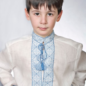 Boy&#39;s embroidered cotton/linen shirt, Ukrainian vyshyvanka, folk boys top, white embroidered shirt, Gift for boy, birthday gift
