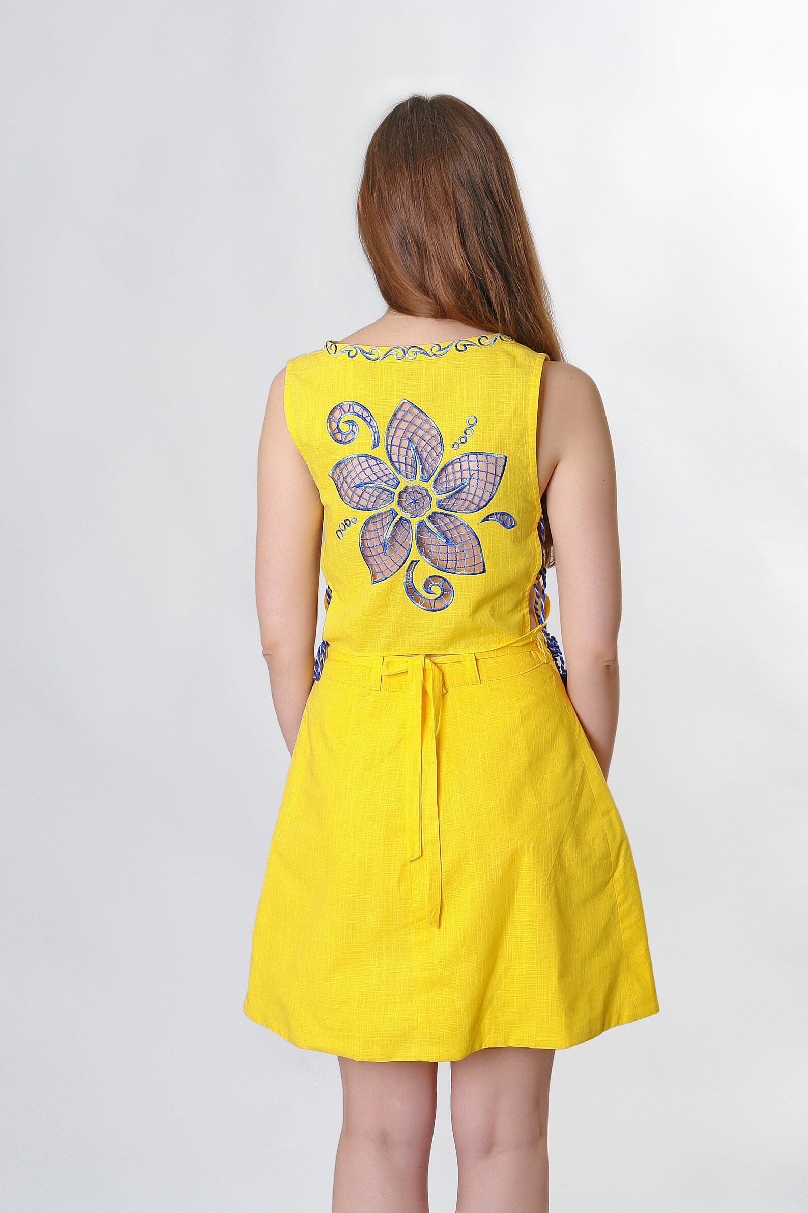 Linen Hand Cutwork Vest and Skirt Set wonderflower Etsy