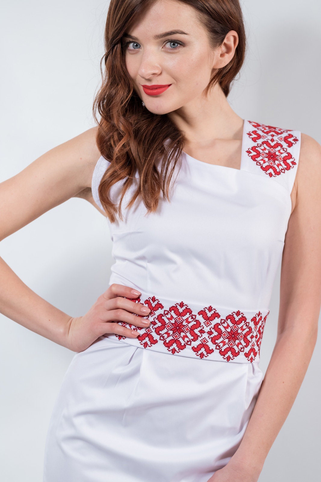 sachin and babi light blue dress Embroidered V-Neck Tank