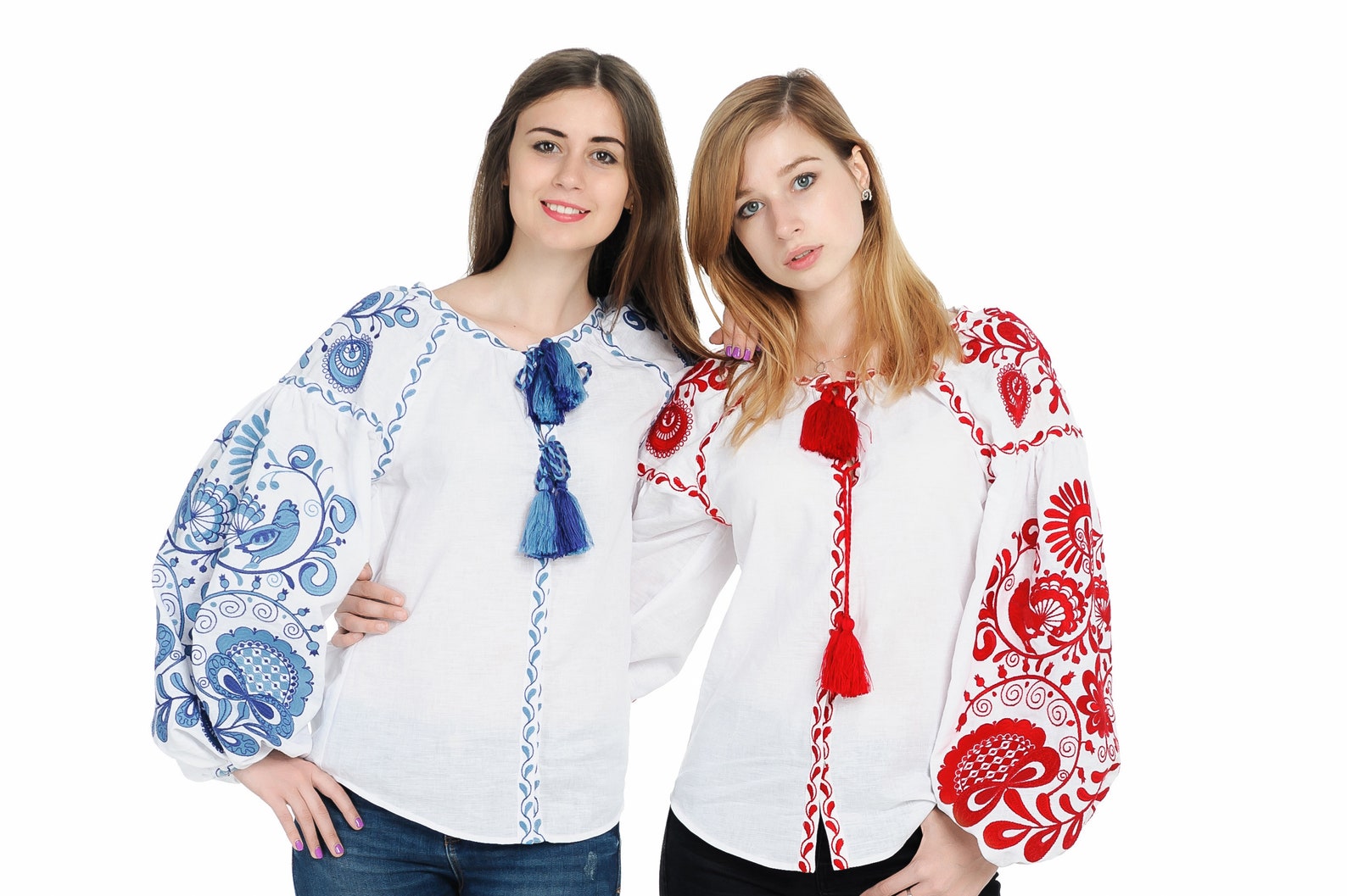 White Linen Embroidered Blouse life Tree Kaftan Etsy