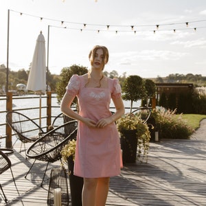 Vyshyvanka dress &quot;Elegy&quot;  midi with white embroidery  Ukrainan vyshyvanka, gift for her, pink summer dress