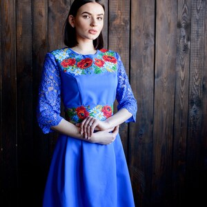 Ukraine vyshyvanka wedding dress Firebloss, Ukrainian chiffon sleeves linen dress, gift for women, light summer dress image 4