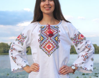 Ukrainian cotton embroidered blouse "Polonyna" | Traditional multycolour embroidery | Women vyshyvanka | Gift for her