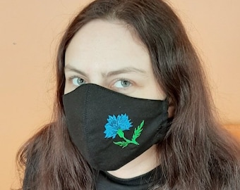 Embroidered Flower Face Mask: 3-Layer Cotton, Reusable Fashion Mask