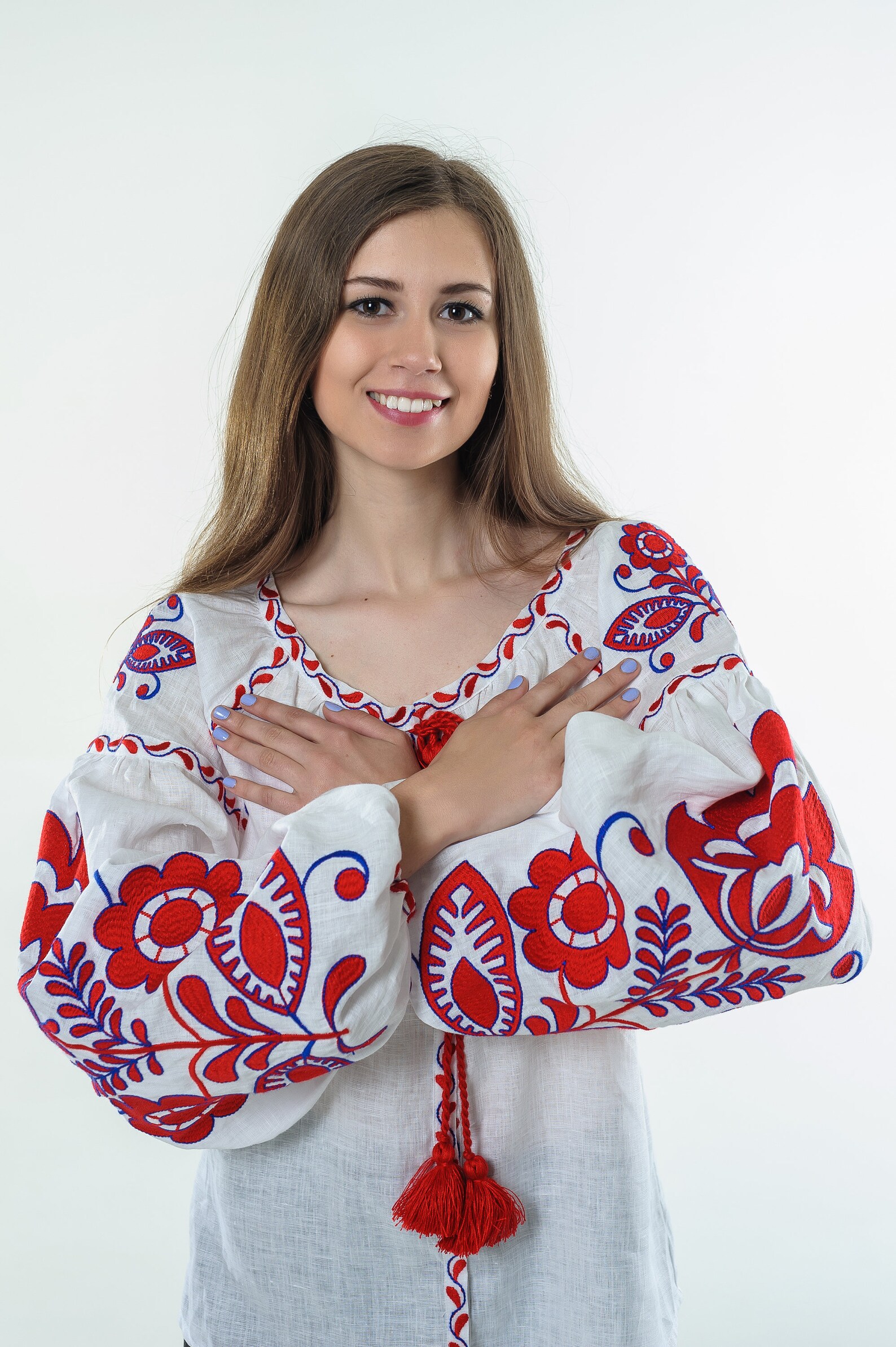 White Linen Embroidered Blouse boho Chick Kaftan Etsy