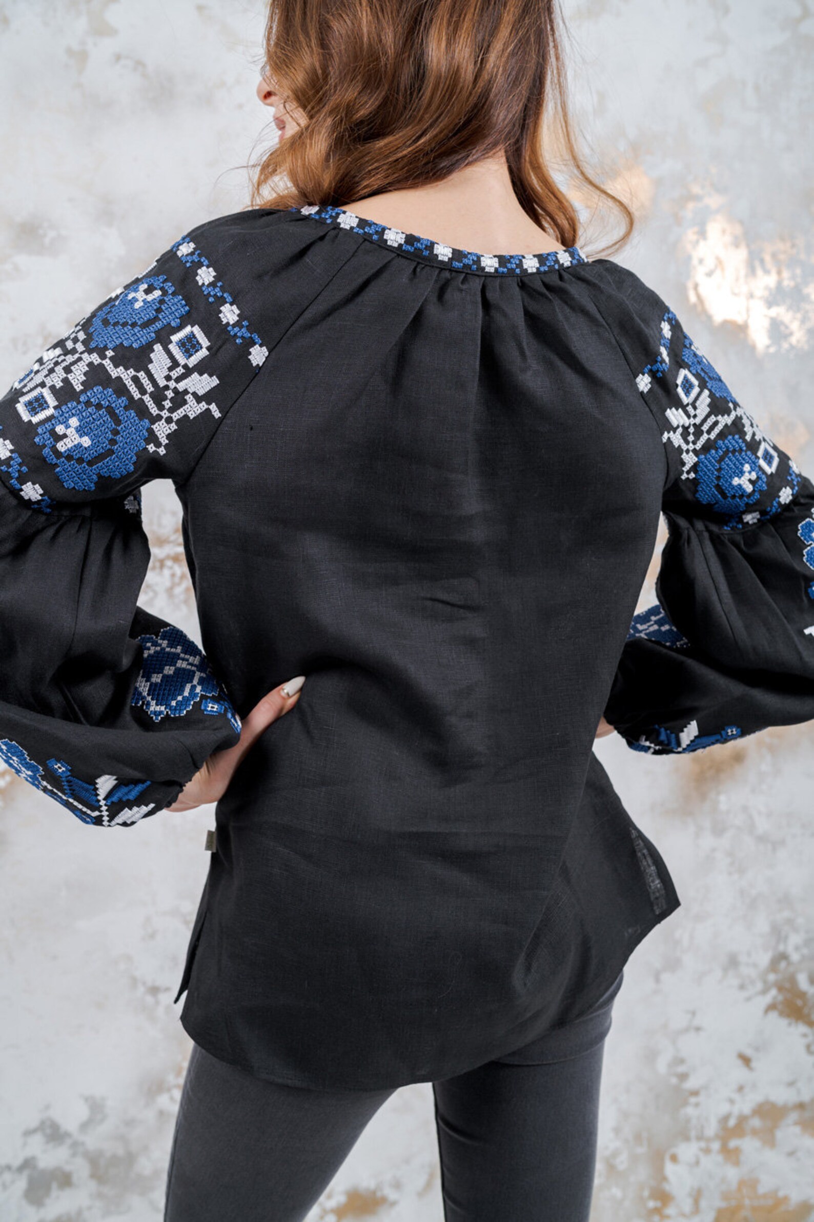 Linen Embroidered Blouse In Borshchev Style main image 0