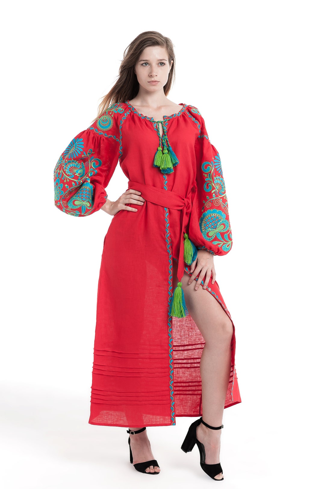 Ukrainian Linen Embroidered Dress Maxi Red life Etsy