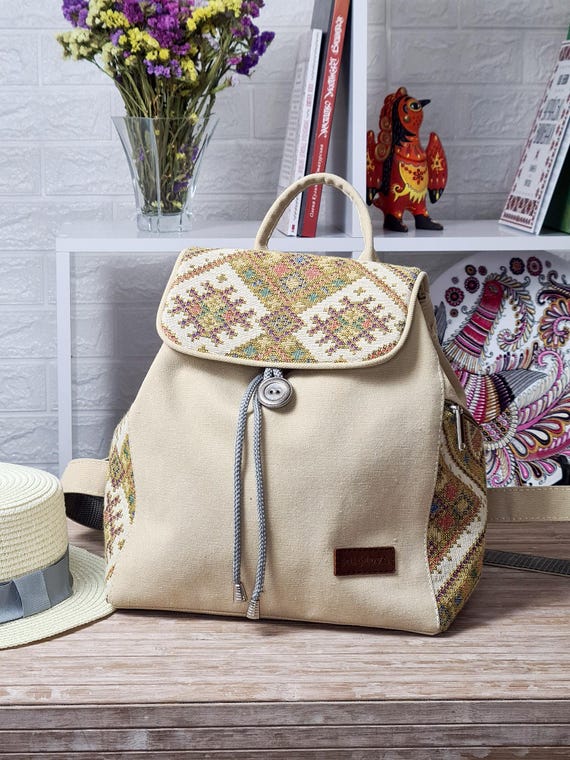 Embroidered Backpack - Unique Artisan Embellished Ethnic Look -Fully Fine Cotton Bird Pattern Women main image 3