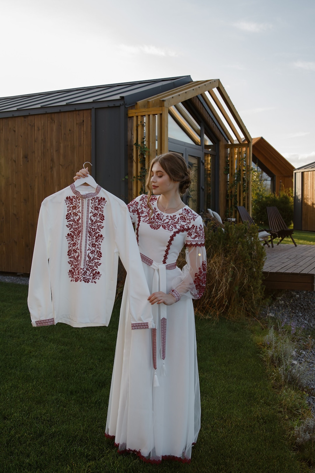 Dress Nizhana midi and Vyshyvanka Piter military