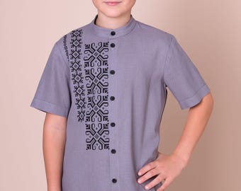 Boy's embroidered linen shirt, Ukrainian vyshyvanka, folk boys top, Blue embroidered shirt, Gift for boy, birthday gift