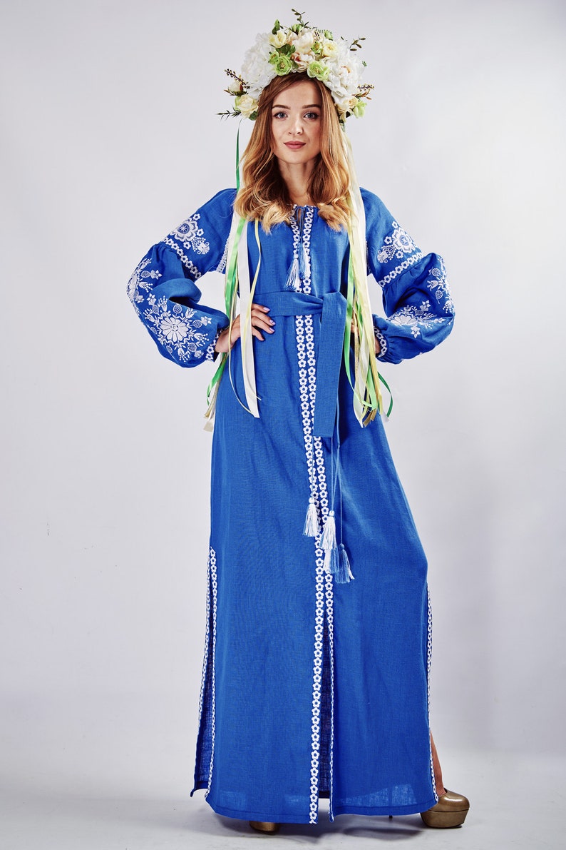 Linen Embroidered Dress dream Maxi Ukrainian Etsy