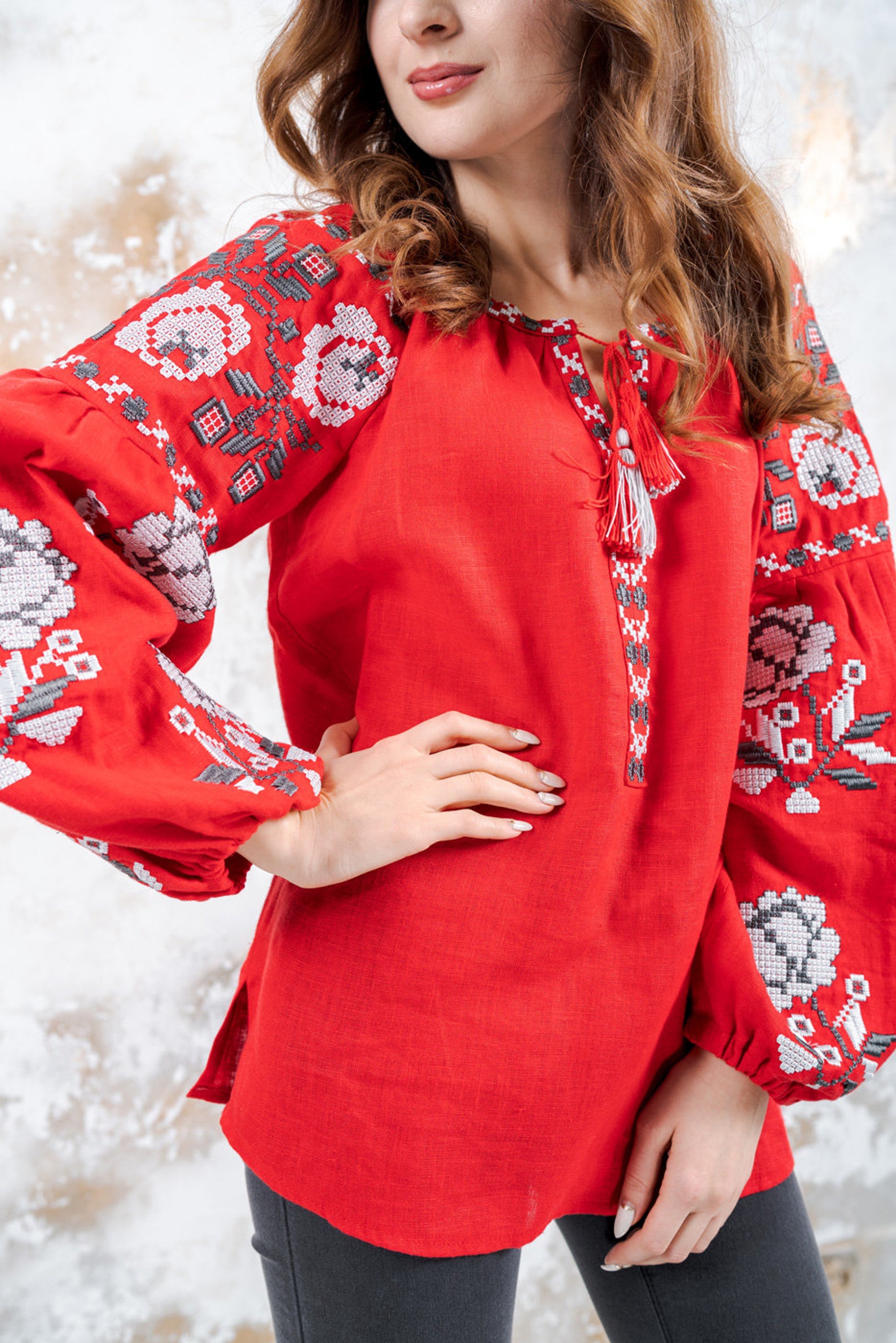 Linen Embroidered Blouse Ukranian Ethnic Pattern Gift for Etsy