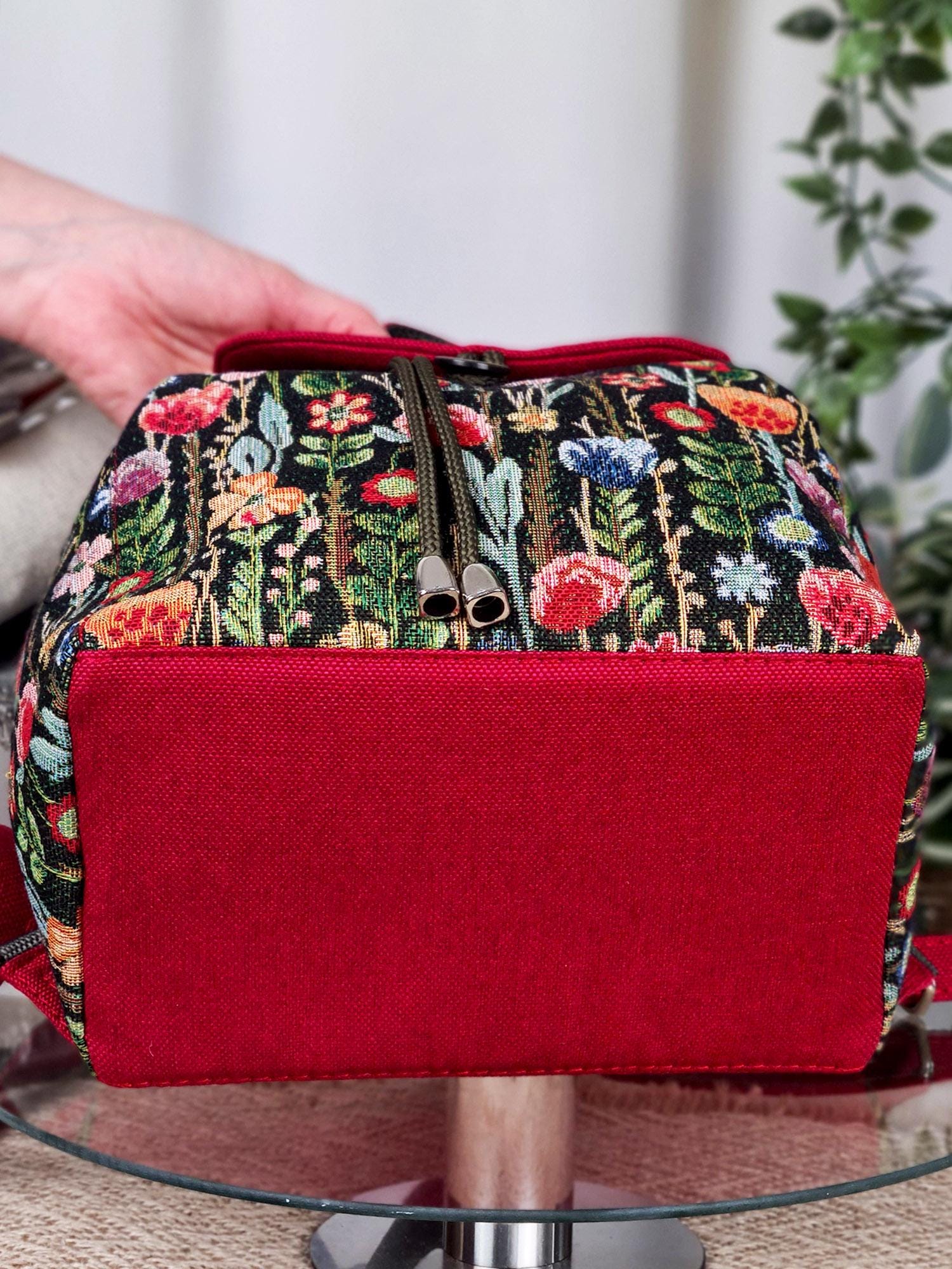 Bohemian Backpack Ethnic Turkish Red Green White Tapestry Shoulder Bag Tassels Ukrainian Tapestry Embroidered Canvas Backpak Red, Folk  main image 4