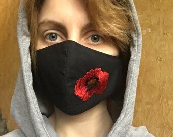 Flower Embroidered Face Mask: 3-Layer Cotton, Reusable Washable Mask