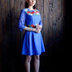 Ukraine vyshyvanka wedding dress Firebloss, Ukrainian chiffon sleeves linen dress, gift for women, light summer dress image 5
