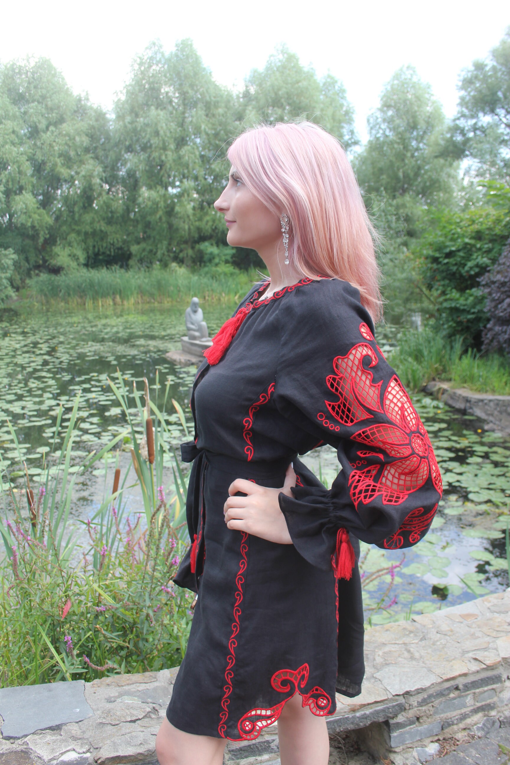 Linen Woman embroidery dress “Hotsulka Ksenia” size L