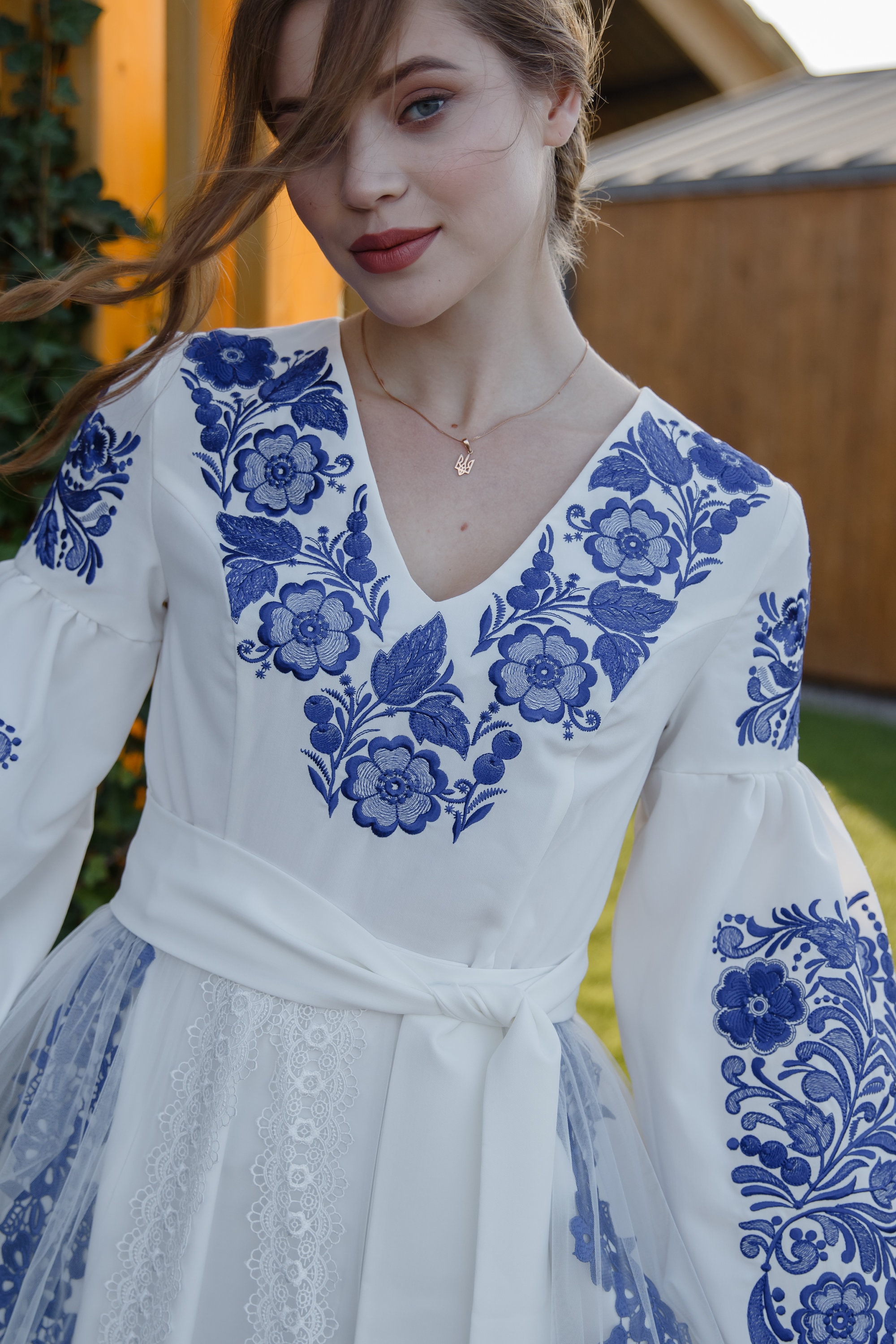 green emerald velvet dress Fashion Embroidered Wedding Dress Ukrainian Vyshyvanka Robe Xs / White / Midi