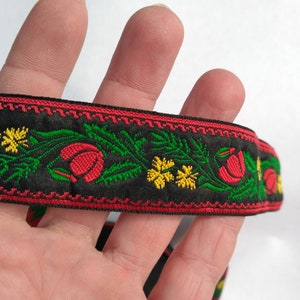 Jacquard ribbon trim, black and green red yellow embroidery trim, Ukrainian ethnic ribbon,  width 1,2"