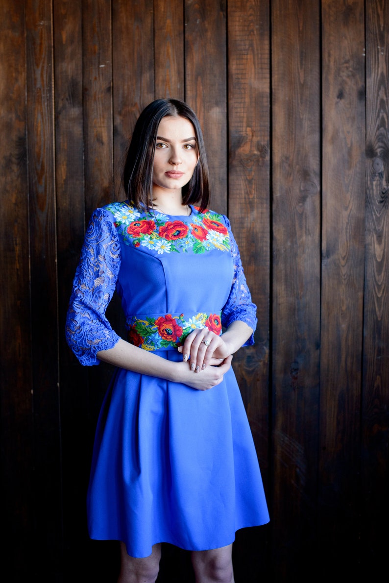 Ukraine vyshyvanka wedding dress Firebloss, Ukrainian chiffon sleeves linen dress, gift for women, light summer dress image 2