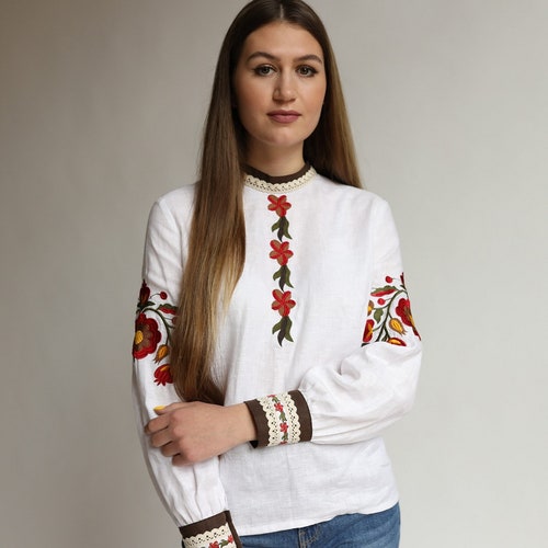 Cotton Embroidered Blouse Ukrainian Traditional Vyshyvanka - Etsy
