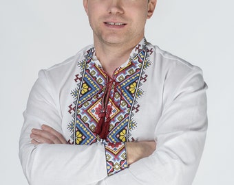Ukrainian men traditional  vyshyvanka shirt "Polonyna" ethnic pattern, Cotton T-shirt embroidered, Traditional Ukrainian shirt, Gift for him