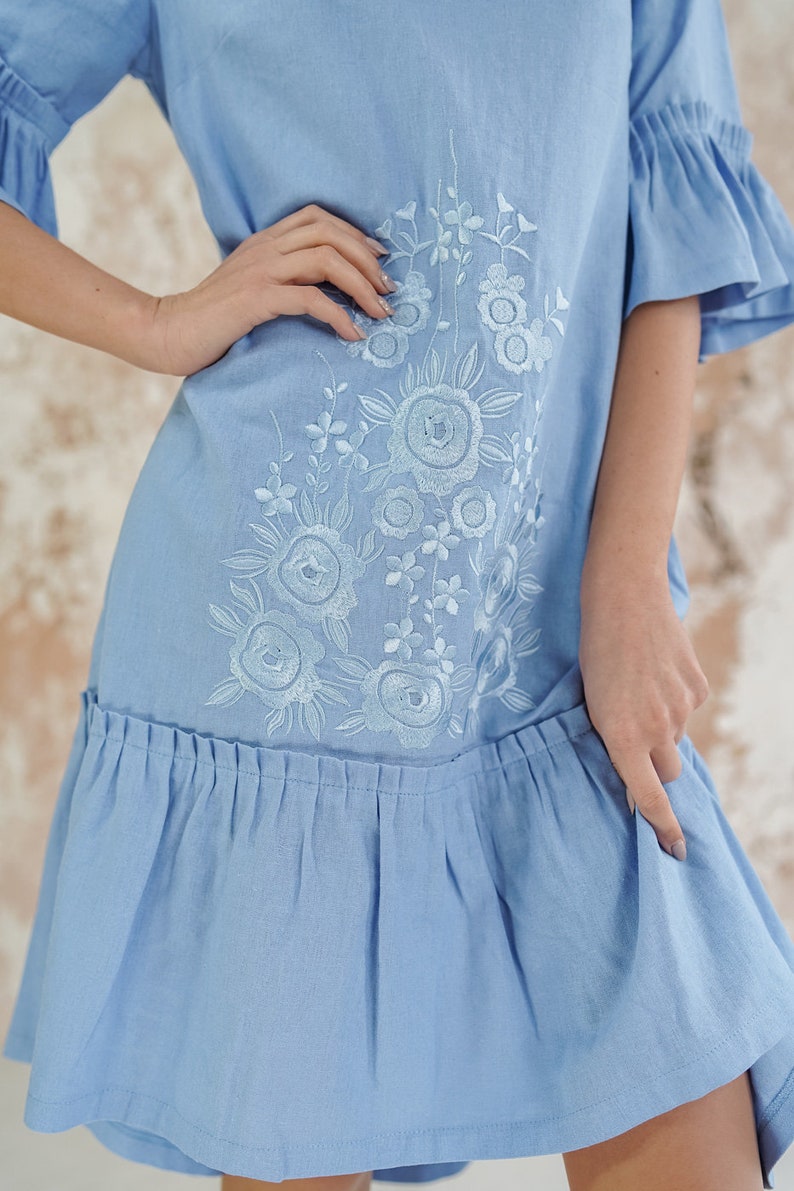 Linen Side Embroidered Gown
