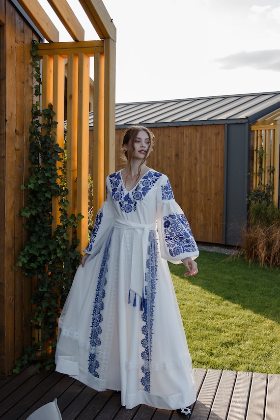 Ukraine Vyshyvanka Wedding Dress "firebloss" With Upper Embroidered Skirt | Ukrainian  Embroidered Sleeves Dress, Bride Dress, Gift for Her - Etsy