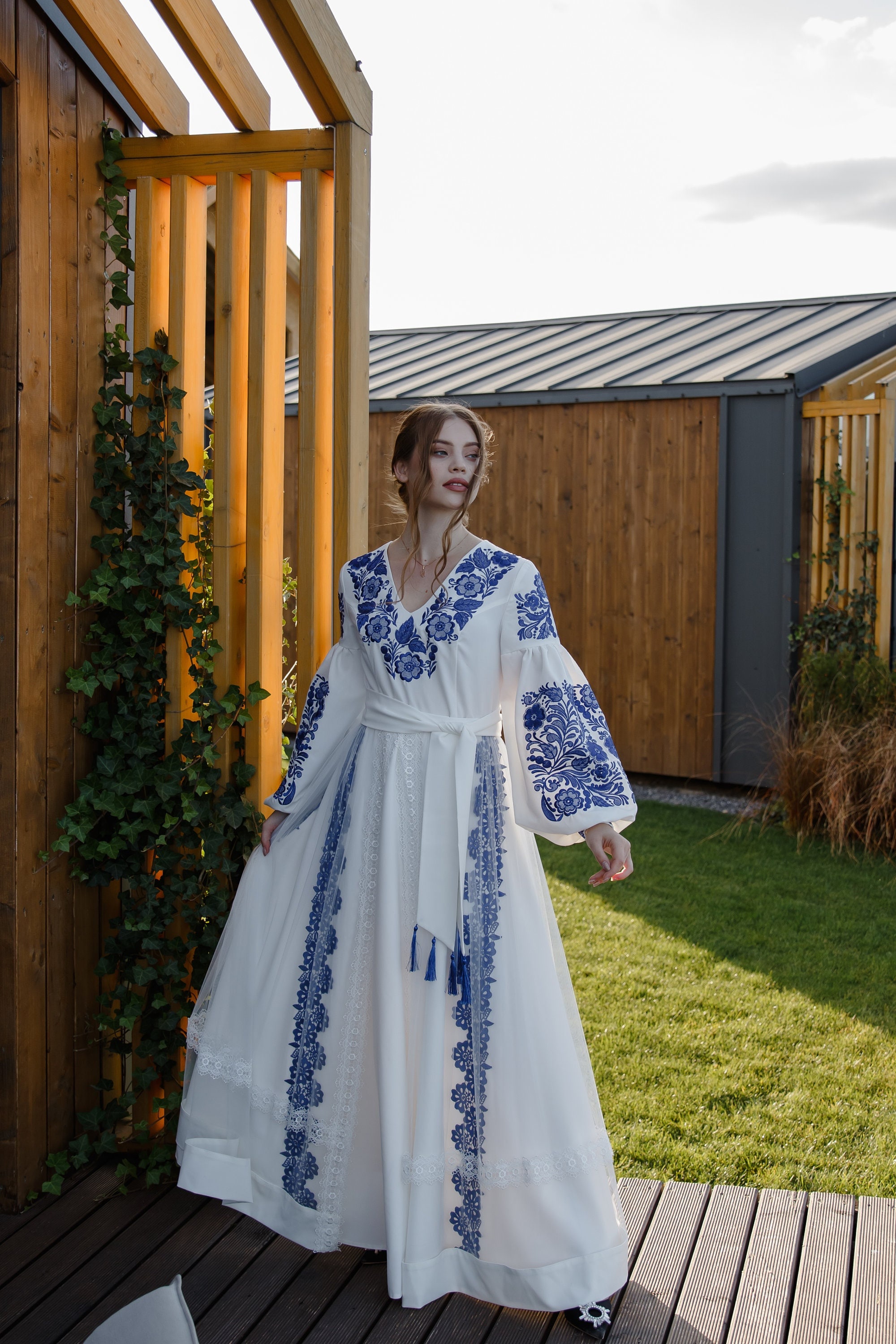 Ukraine vyshyvanka wedding dress Firebloss with upper embroidered skirt | Ukrainian embroidered sleeves dress, bride dress, Gift for Her Ukraine vyshyvanka wedding dress Firebloss with upper embroidered skirt | Ukrainian embroidered sleeves dress, bride dress, Gift for Her