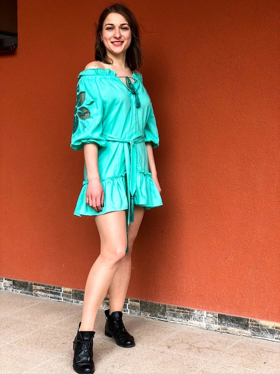 green cutwork dress Ava Cutwork Dress – Style Island main image 1