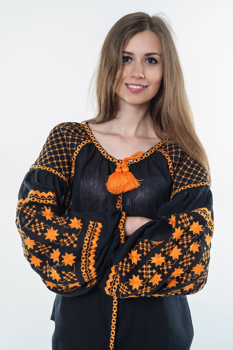 Black Linen Embroidered Blouse starry Night Etsy