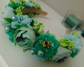 Ukraiński diadem ze sztucznymi kwiatami | Tiara z kwiatów | Kwiaty do włosów | Opaska ślubna | Kwiatowy wianek ślubny w stylu boho | Prezent dla niej