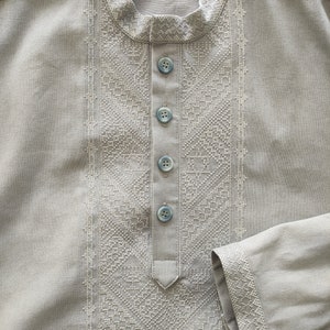 Linen Embroidered Vyshyvanka Shirt: Jewish Star Menorah Design