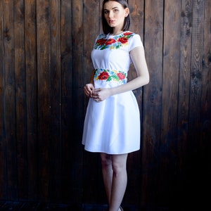 Ukraine vyshyvanka wedding dress Firebloss, Ukrainian chiffon sleeves linen dress, gift for women, light summer dress image 6